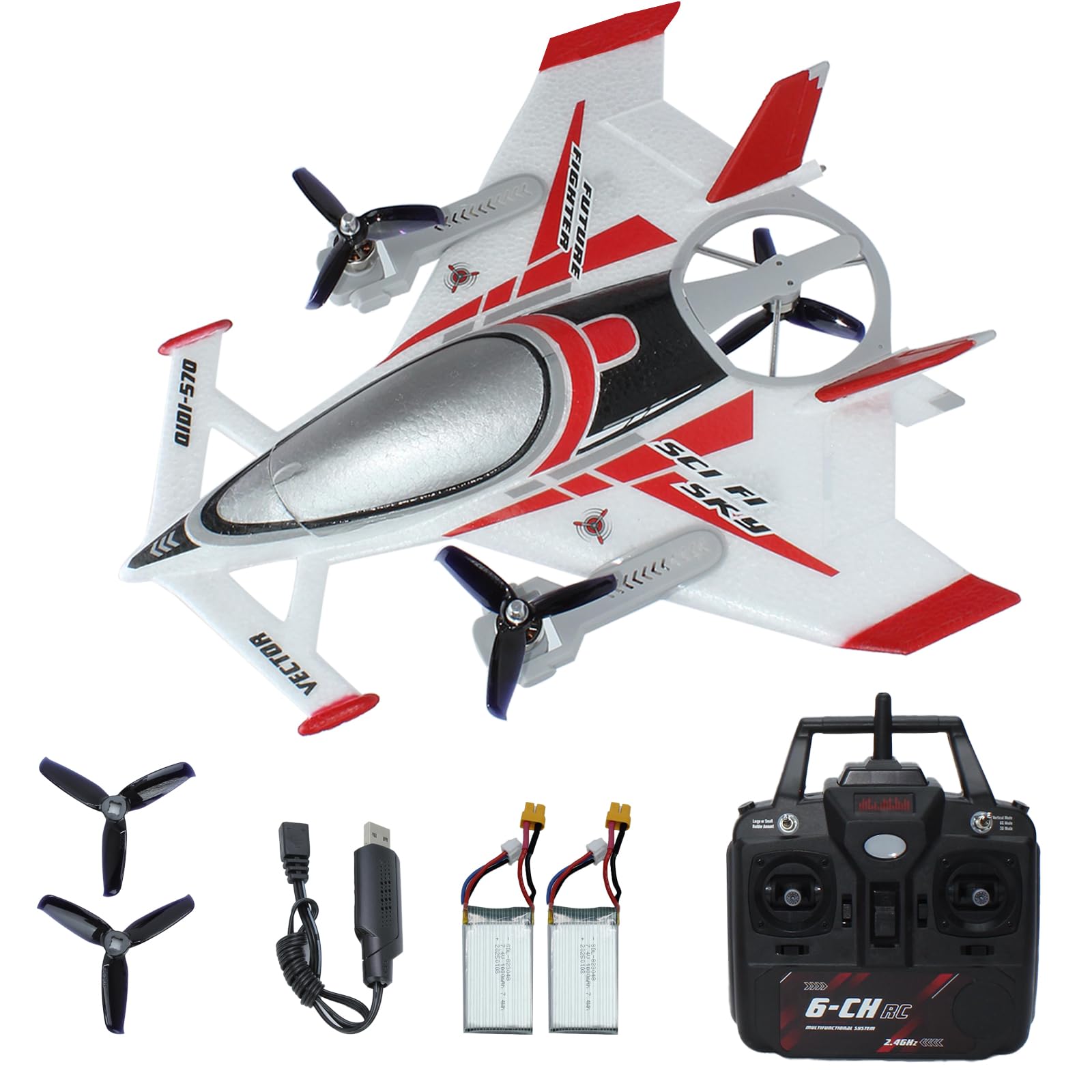 FLYCOLOR QIDI 570 RC Airplane 2.4GHz 6CH Fixed Wing Glider, Red
