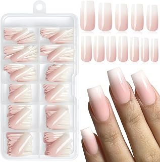 LuckForever 168pc Ombre Press on Nails Medium Square Fake Nails with Tabs, Square Nails Press ons Nail Ombre Glue on Nails Medium Fake Nail Stick Full Cover Acrylic Nails Artificial Fingernail