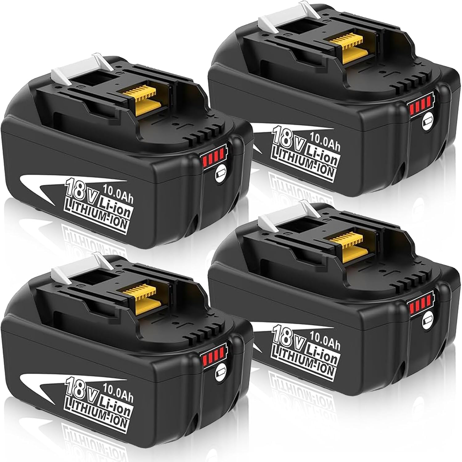 Moticett 4 Pack 10.0Ah 18V Lithium-ion Replacement for Makita Battery BL1860 BL1850 BL1840 BL1830 BL1815 BL1835 BL1845 LXT-400 Cordless Power Tools with Indicator(White)