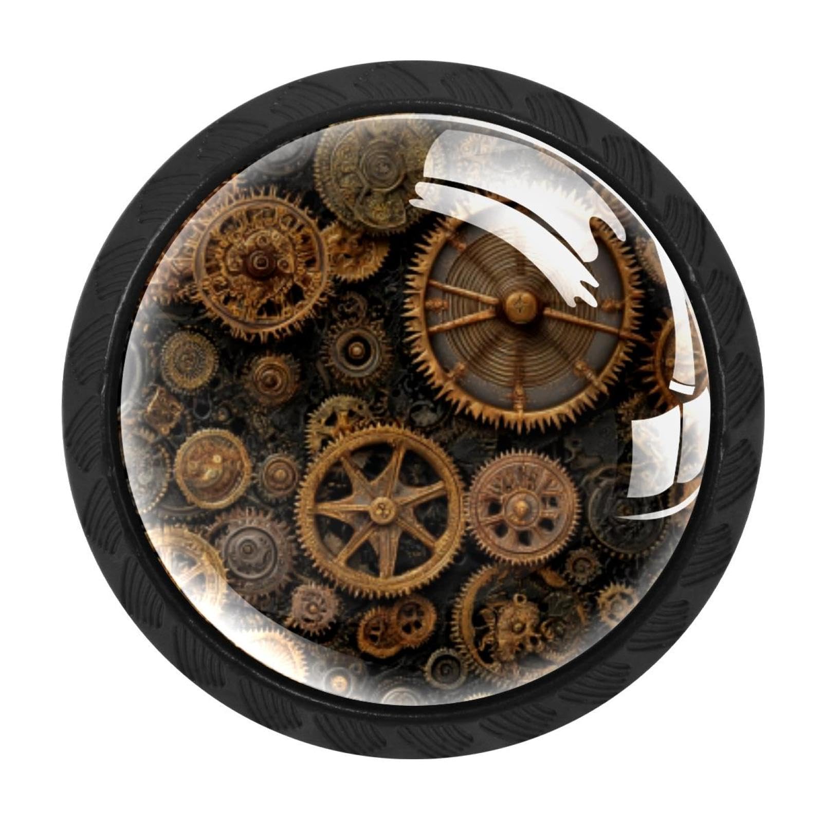 CHENZZZZ Steampunk Gears Background Drawer Knobs 4 Pack Crystal Dresser Knobs 35mm Glass Cabinet Knobs for Home Office Bathroom