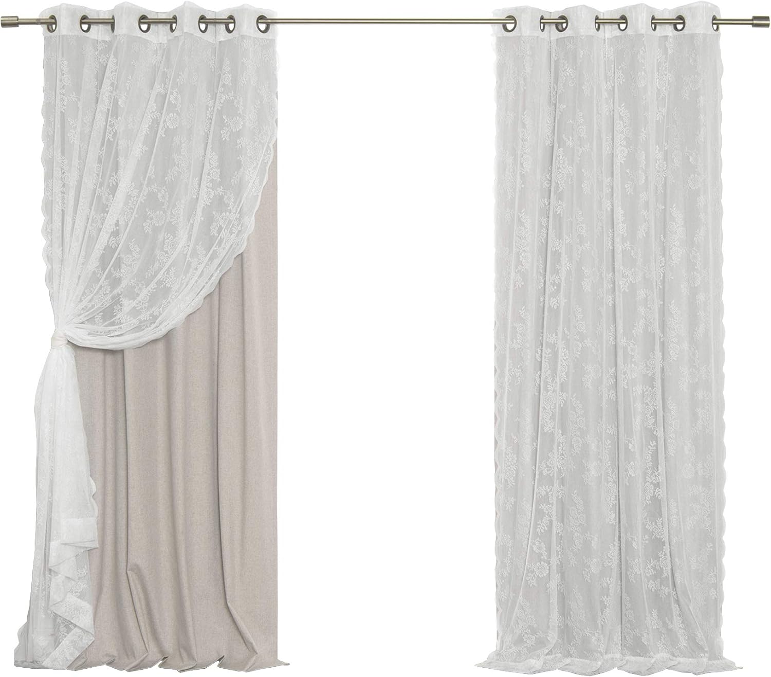 Best Home Fashion uMIXm Rose Sheers & Total Blackout Mix & Match Curtains - Natural - 52" W x 84" L