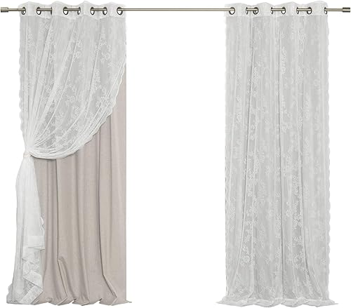 Best Home Fashion uMIXm Rose Sheers & Total Blackout Mix & Match Cortinas - Natural - 52 pulgadas de ancho x 84 pulgadas de largo