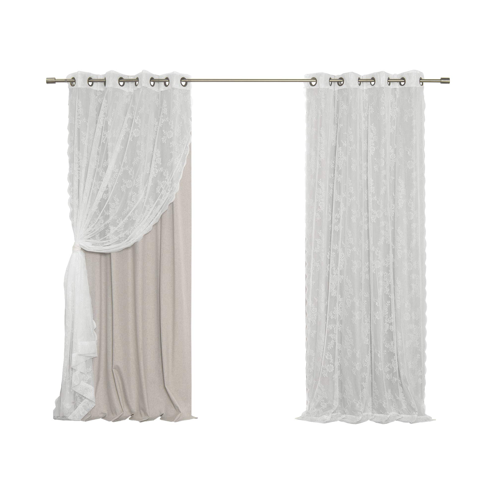 Best Home Fashion uMIXm Rose Sheers & Total Blackout Mix & Match Curtains - Natural - 52