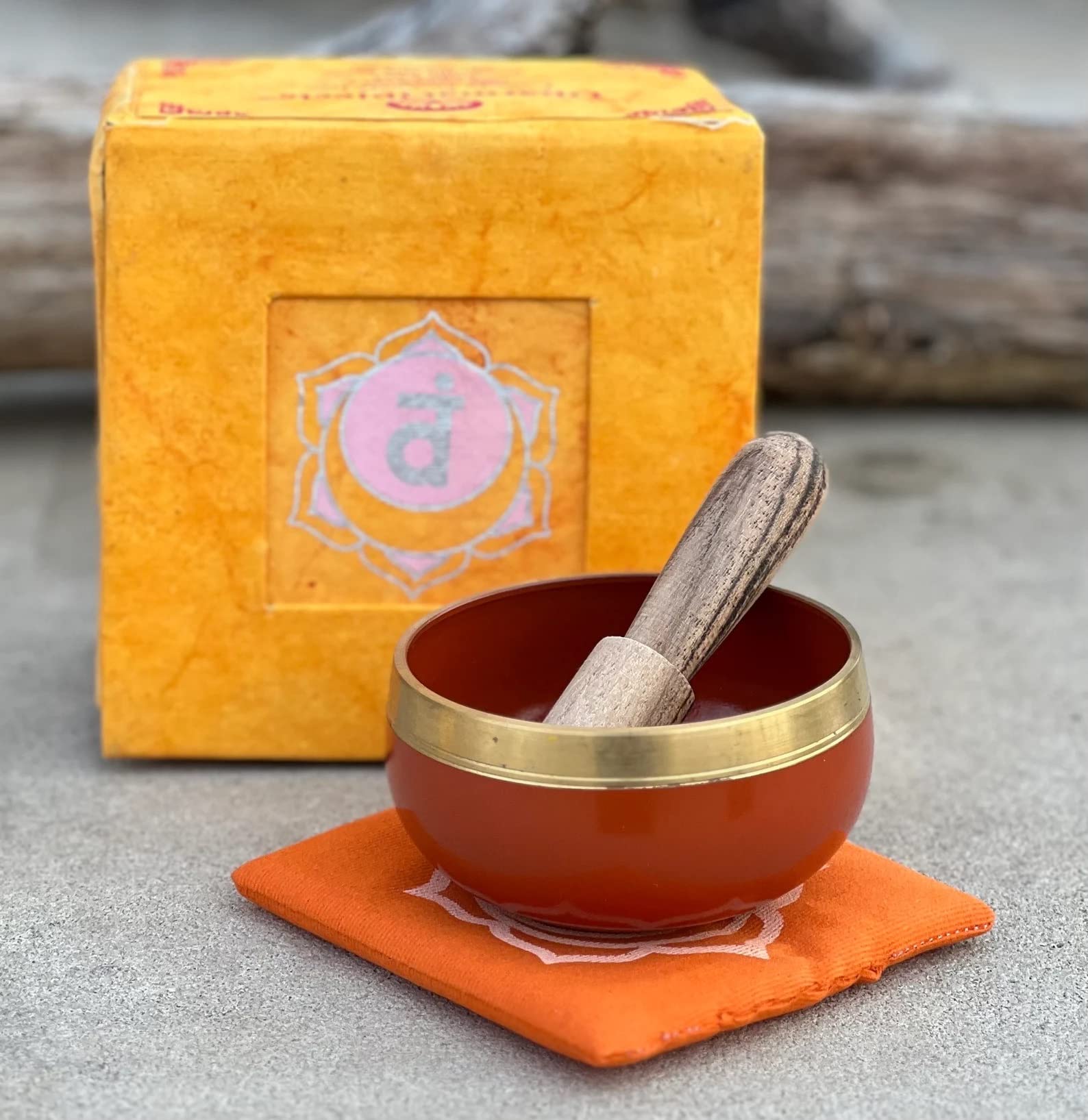 DharmaObjects Tibetan Sacral Chakra Premium Palm Size Singing Bowl Gift Box Set