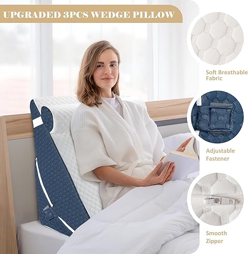 Miniatura 4 de Almohada de cuña de cama para dormir, juego de almohada de cuña ajustable para después de la cirugía, almohada triangular elevada para reflujo ácido