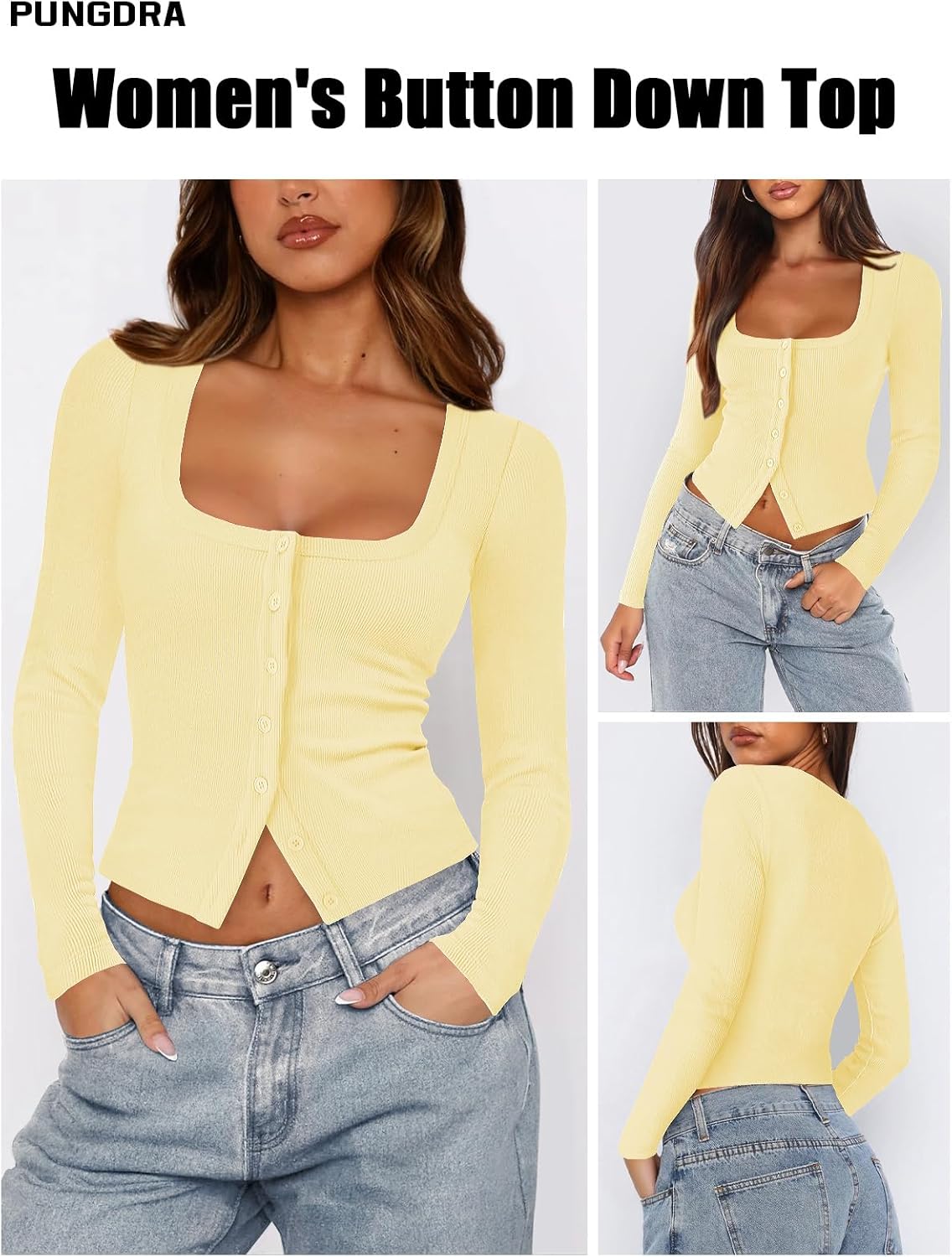 Womens Button Up Tops for Women Knit Ribbed Fitted Button Down Cardigan Long Sleeve Going Out Tops Fall Clothes - Image 3
