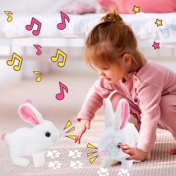 Pipihome Easter Bunny Toys Interactive Rabbit Toy with Carrot, Bunny Easter Gifts for Kids, Easter Decor Realistic Stuffed Animal Bunny with Sounds and Movements