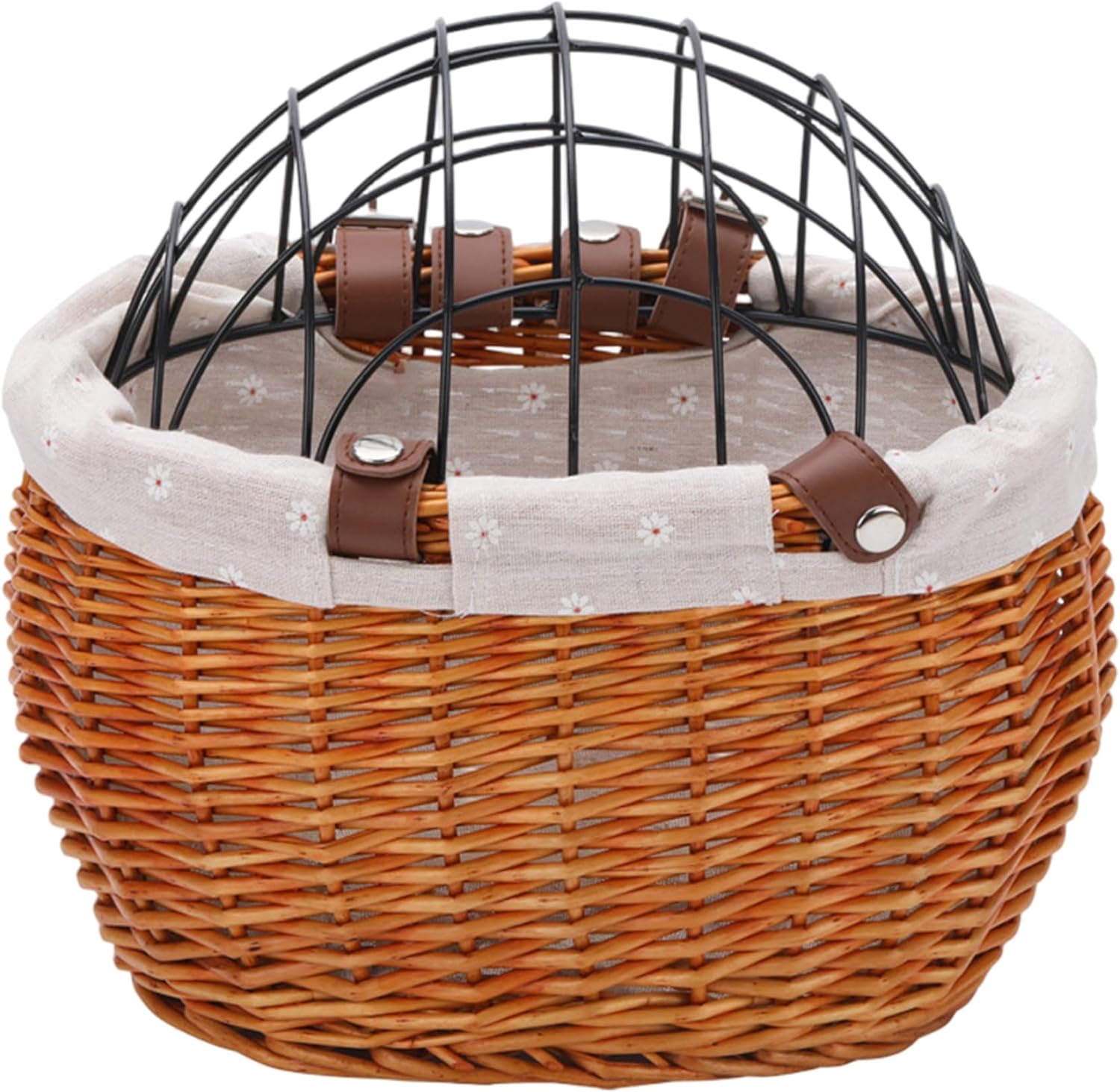 Natural Willow Dog Bike Basket with Removable Pad & Cover – Secure Pet Carrier for Dogs Front Handlebar Mount (Brown)