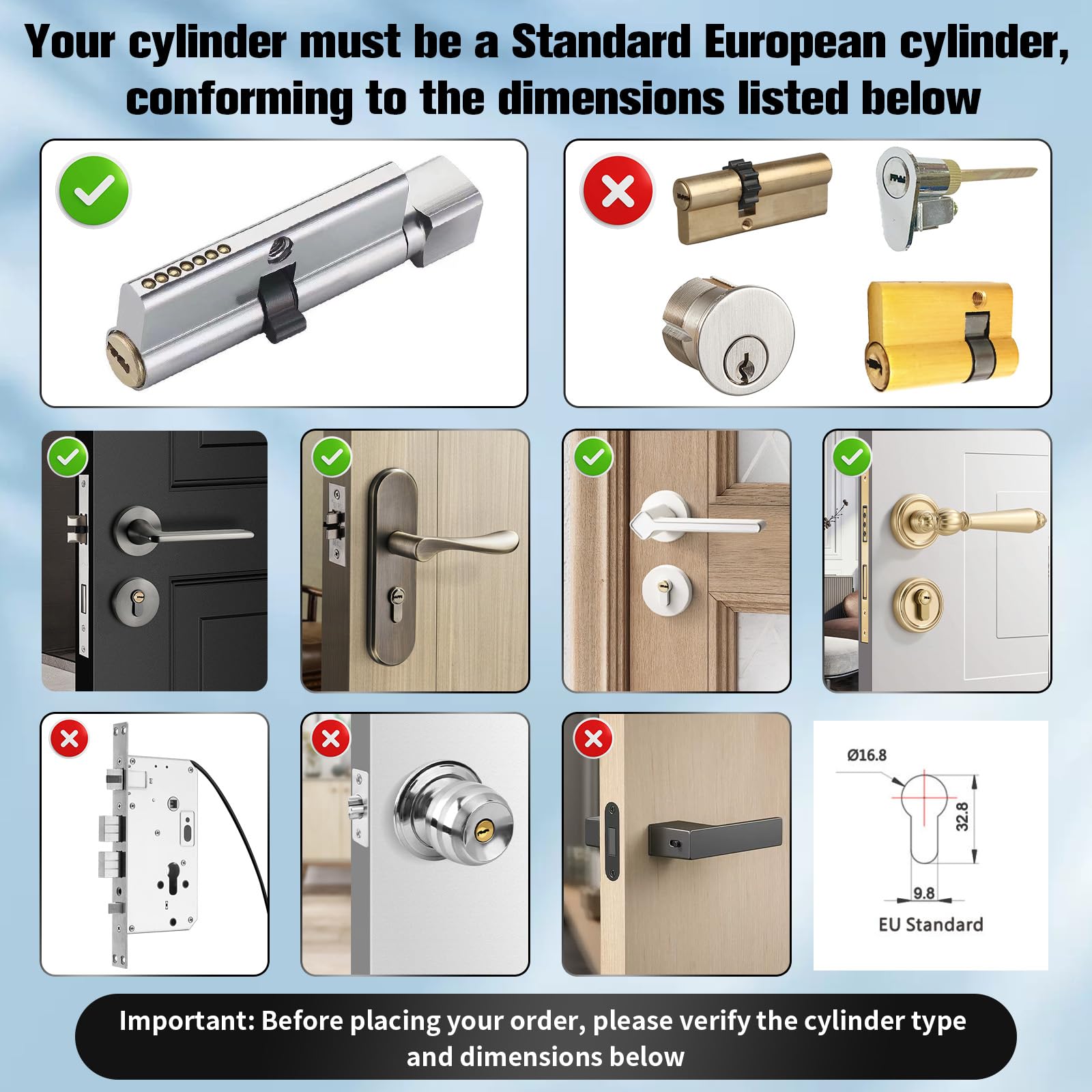 Serratura elettronica delle impronte digitali – Smart Lock con cilindro di chiusura regolabile 60 – 90 mm, serratura con impronte digitali, password, RFID, Bluetooth, chiavi, supporto app telecomando