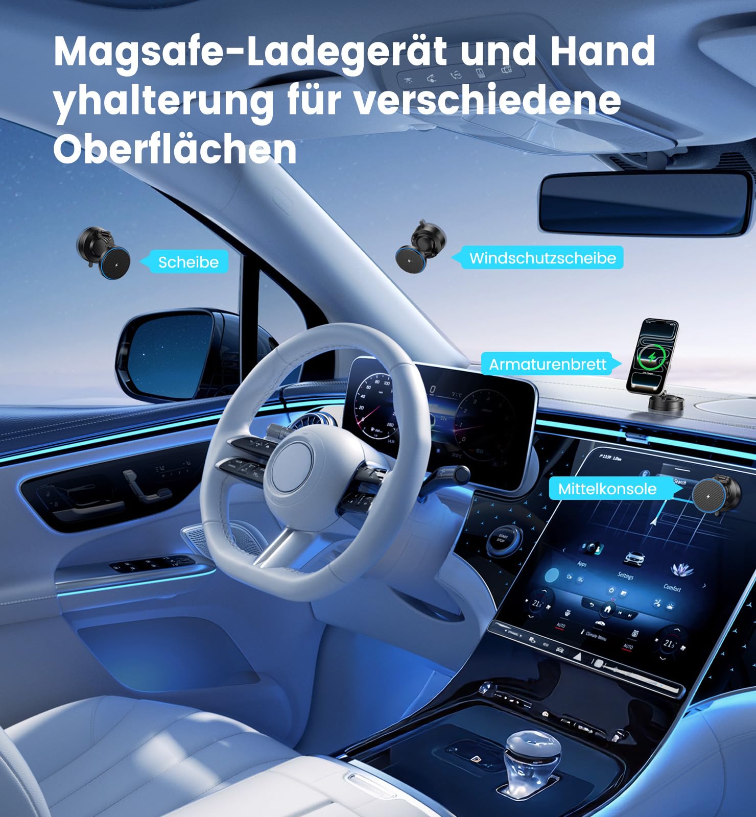 OANDYS für Magsafe Autohalterung 15W Handyhalterung Auto mit ladefunktion,magnetische Autohalterung stärkste Vakuum Saugnapf,stärkster Magnet,360°Drehbar Kfz für iPhone 17–12 Pro Max Plus Air Serie
