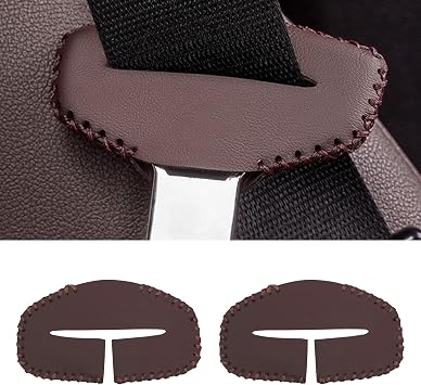 Car Seat Belt Buckle Protector Cover, 2PCS Leather Pad Safety Belt Clamp Guard Silencer Chest Clip Holster Trim, Anti-Scratch Auto Interior Replacement Accessories for Most Vehicles Brown