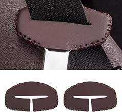 Car Seat Belt Buckle Protector Cover, 2PCS Leather Pad Safety Belt Clamp Guard Silencer Chest Clip Holster Trim, Anti-Scratch Auto Interior Replacement Accessories for Most Vehicles (Brown)