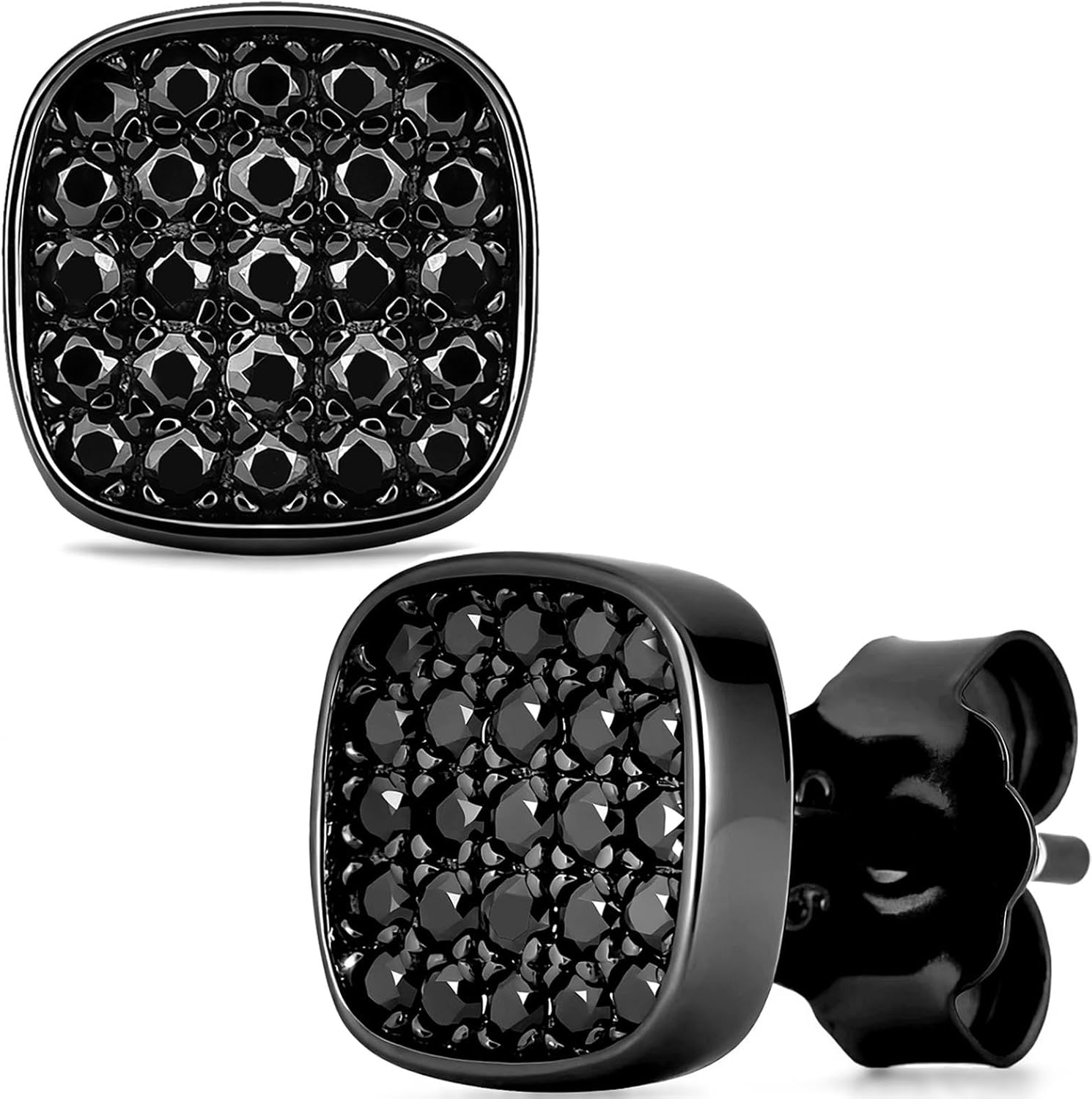 KOMORU Moissanite Stud Earrings, 925 Sterling Silver Hypoallergenic, Square Pave Cluster Hip Hop Jewelry for Men & Women, Valentine's & Birthday Gifts