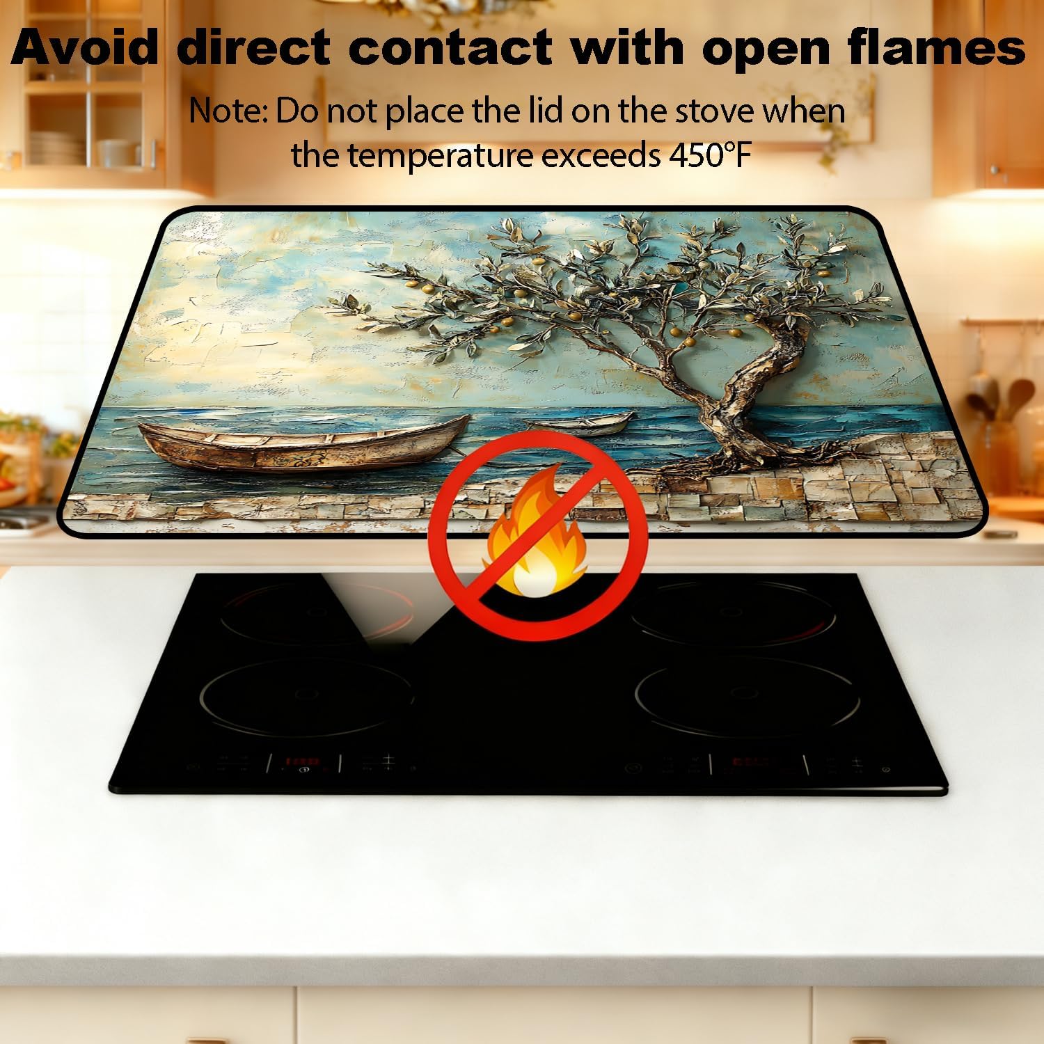 Stove Top Cover for Electric Stove, Vintage Farmhouse Style Glass Cooktop Protector, Multi-functional Kitchen Counter & Washer Top Cover