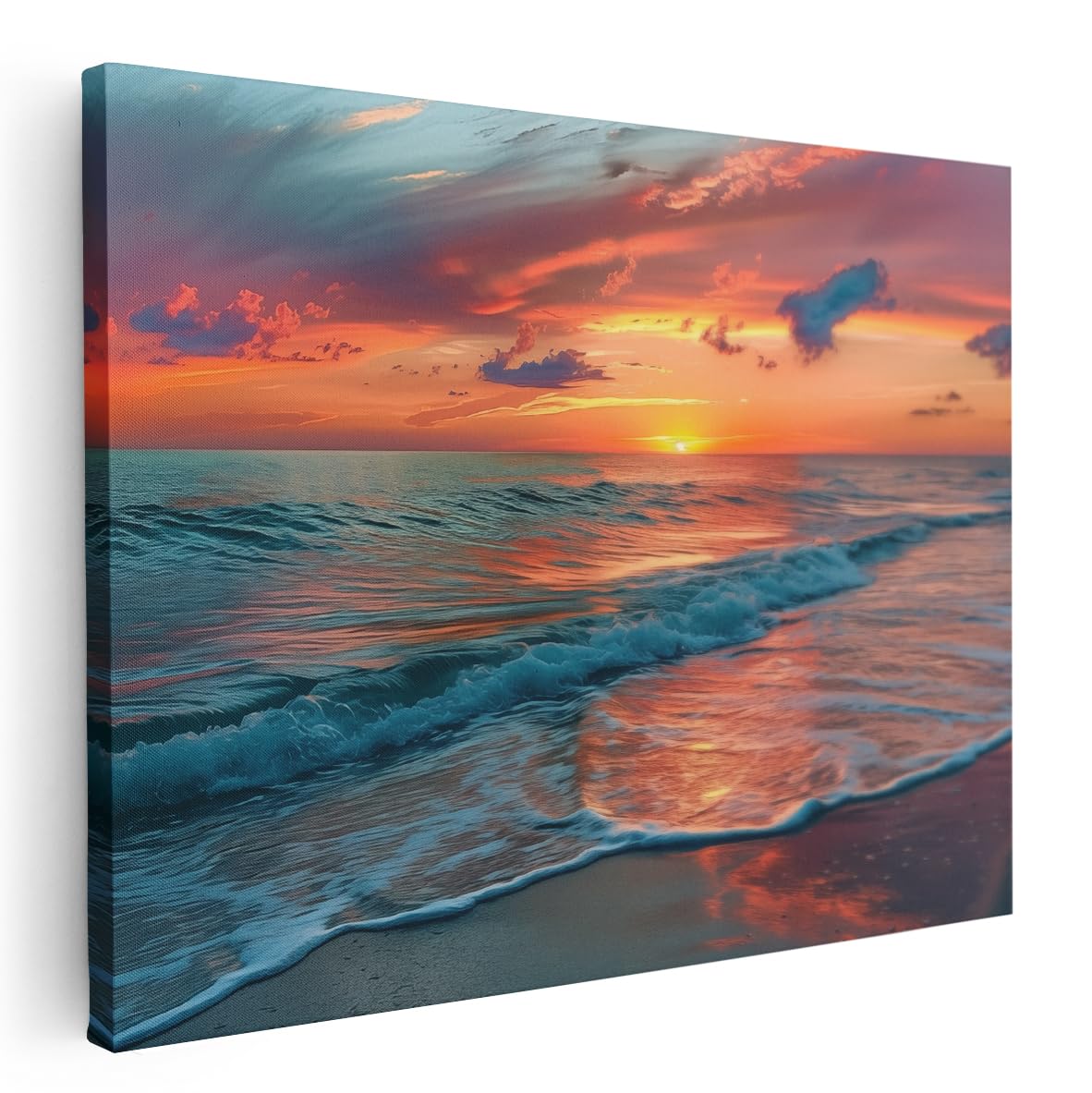 Artaza Leinwand Bilder Sonnenuntergang Meer - 80x60 cm - Wanddeko Deko Wohnzimmer - Wandbilder Strand Deko - Maritime Deko Badezimmer - Orange