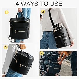 miss fong Diaper Bag Backpack Baby Diaper Bag, Large Leather Diaper Backpack with 16 Pockets Travel Diaper Bag with Diaper Changing Pad, Stroller Straps & 2 Insulated Pockets(Convertible, Black)