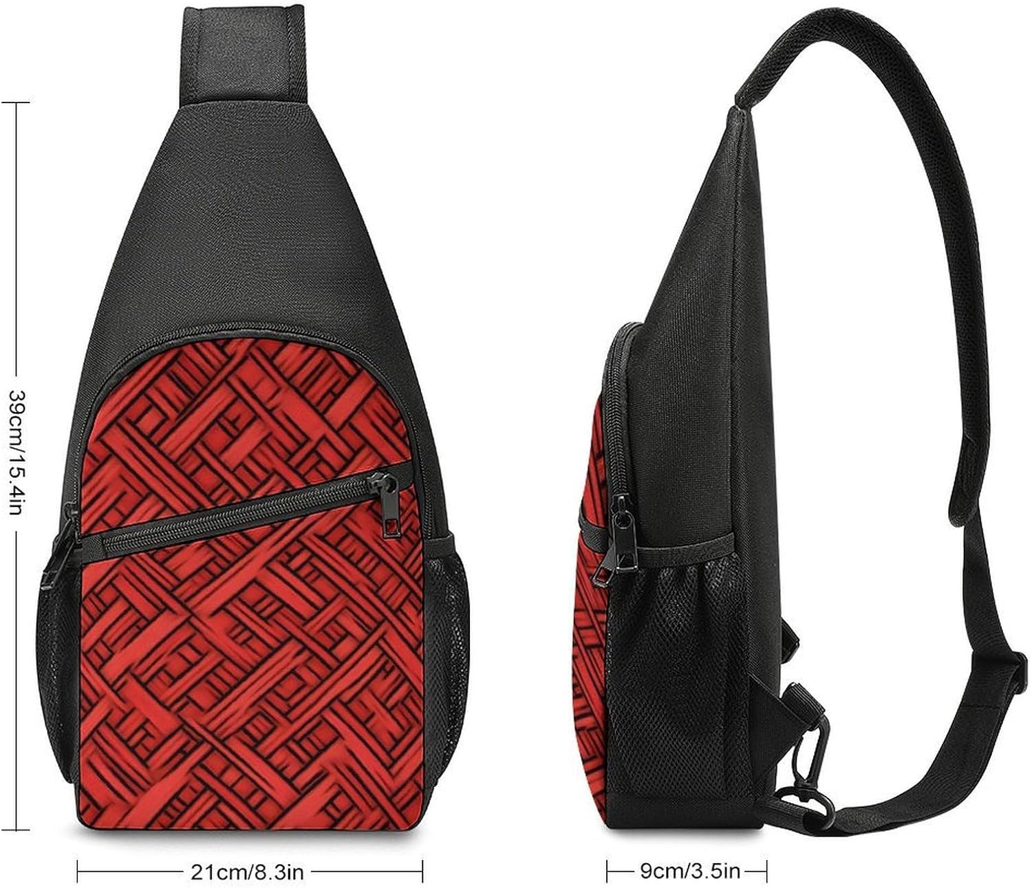 Red Japanese Woven Pattern Crossbody Sling Backpack Chest Bag Daypack | unisex,trendy,with convertible and detachable shoulder strap,side pockets