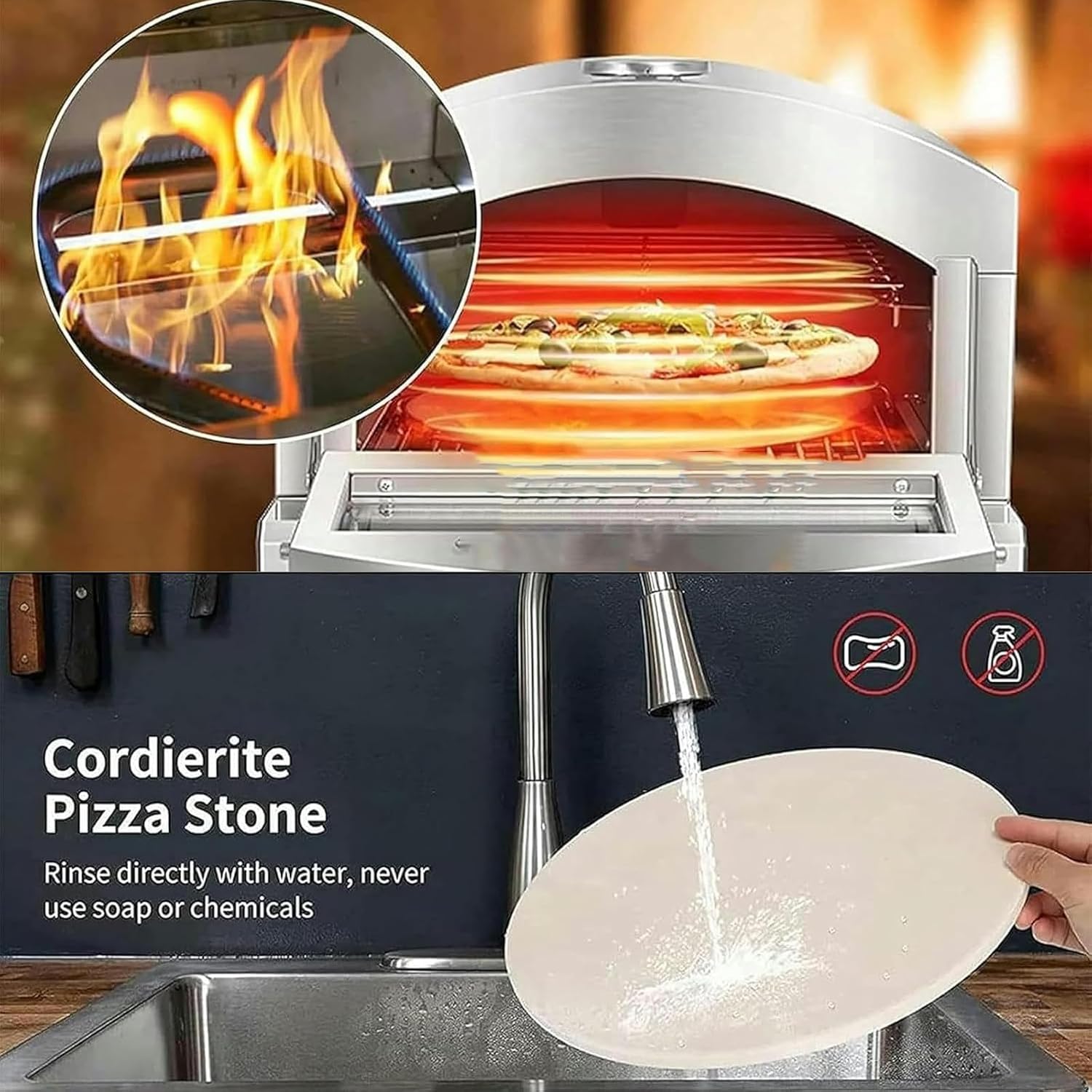 Forno per pizza da esterno, a propano, con pietra refrattaria da 30 cm, termometro integrato, forno a gas portatile per pizza, ideale per campeggio e feste in giardino.