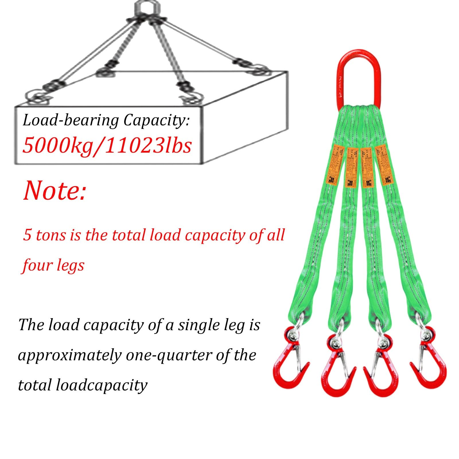 4-Strang-Hebeschlingen mit Haken 5 t Schwerlast-Polyester-Gurtband-Schlingen mit Metallringen 4-Strang-Anschlagmittel für den BAU öffentlicher Einrichtungen(9.84ft/3m)