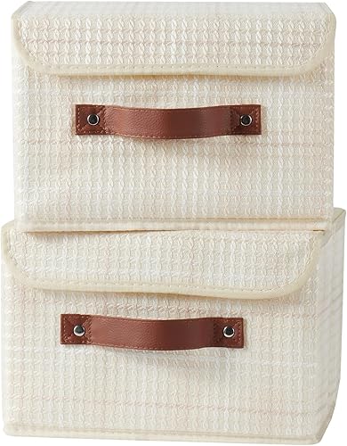 Miniatura 54 de Cajas de almacenamiento con tapa, contenedores de almacenamiento de tela de lino y algodón, contenedores organizadores, cestas decorativas plegables