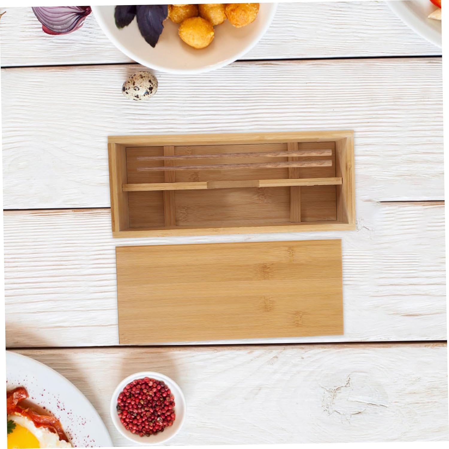 KICHOUSE Stackable Cutlery Organizer Bamboo Utensil Holder Kitchen Cutlery Drainer Drawer Organizer for Kitchen Table Spoon Holder