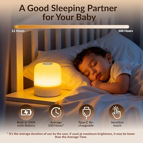 Vista 4 de Luz nocturna para bebé, lámpara portátil de 3 colores, 2400 mAh recargable regulable táctil luz nocturna para niños, lactancia, viajes