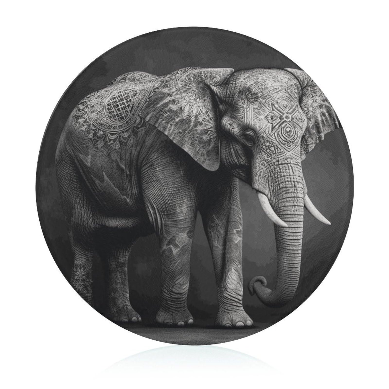 Planche à découper en verre avec motif éléphant noir et blanc résistante aux rayures