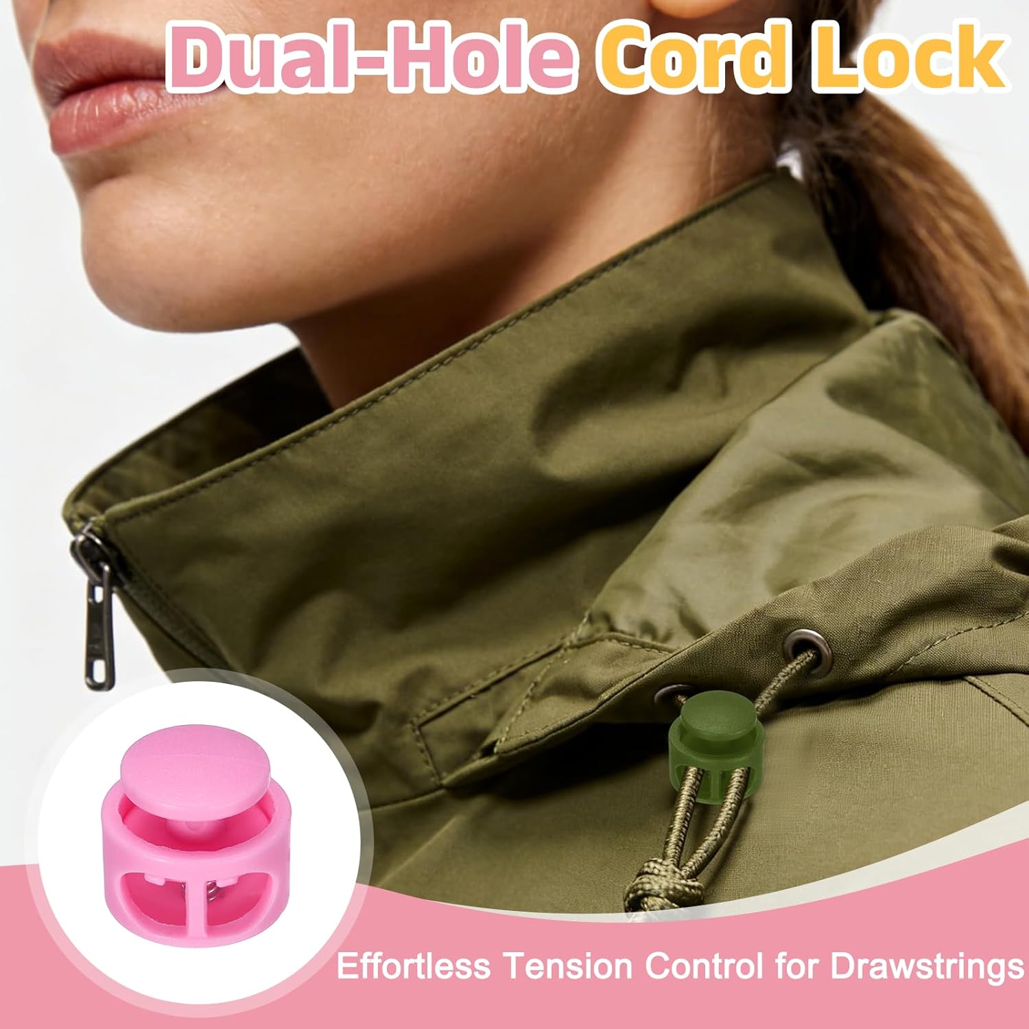 uxcell 20 Pcs Double Hole Cord Locks with 32.8 ft Elastic Cord, 17mm Nylon Spring Toggle Stopper Clip for Backpack Shoelaces Drawstring Paracord Pants, Rose Red - Image 5