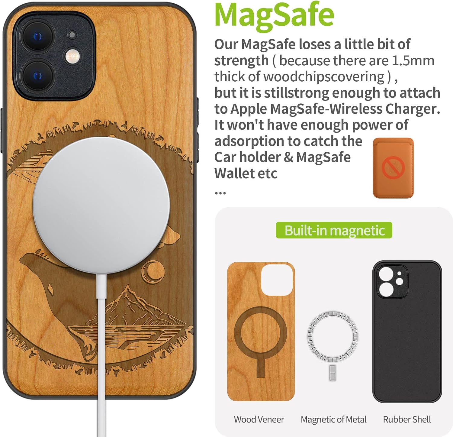 Carveit Magnetic Wood Case for iPhone 12 Case [Natural Wood & Soft TPU] Shockproof Protective Unique & Classy Wooden Cover Compatible with MagSafe (Wolf-Tai Chi -Cherry)