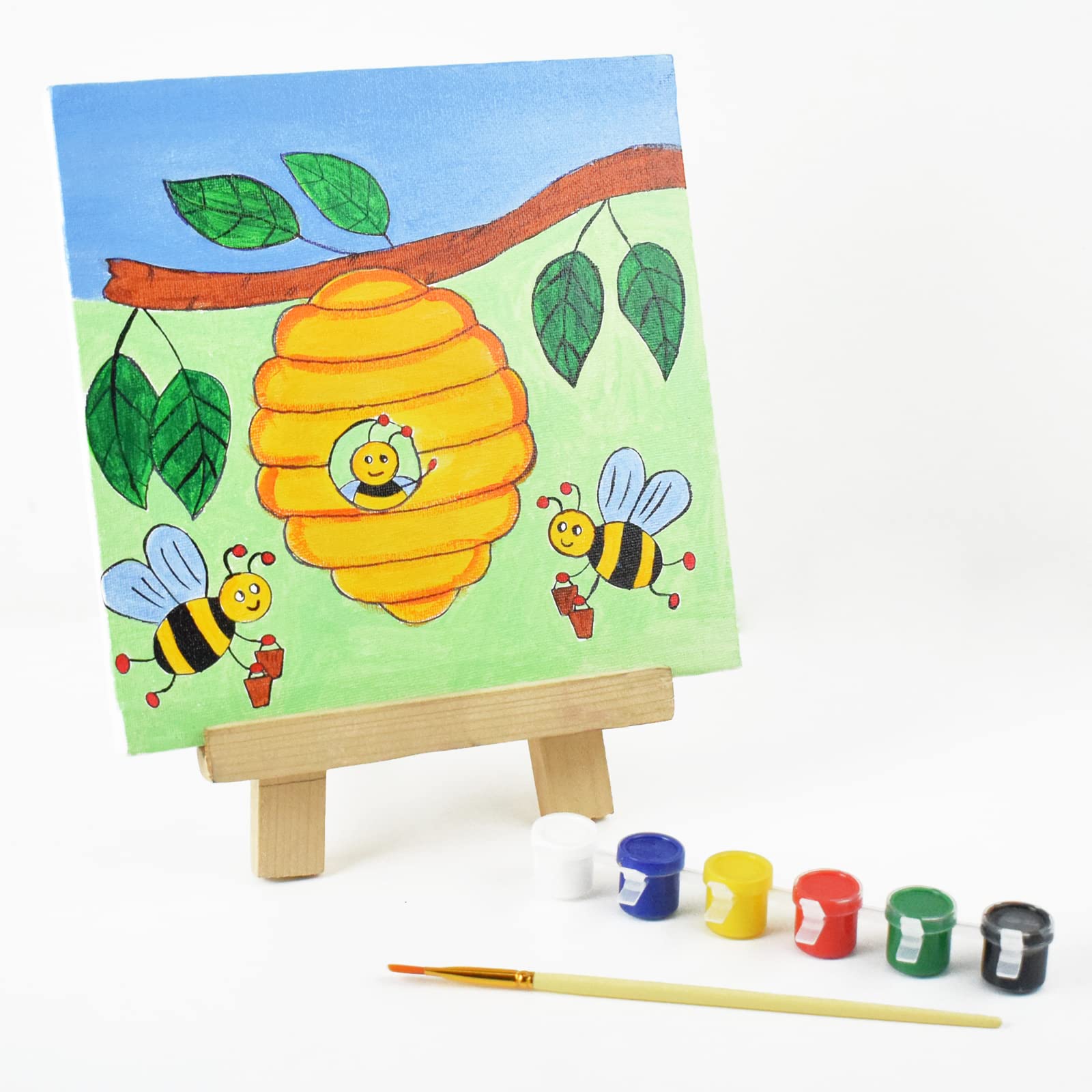 Asian Hobby Crafts Canvas Painting Kit Mini with Wooden Easel Stand, Printed Canvas Board, Paints, Brushes and (Busy Bees) (B0BT9N8DHH) Amazon Price History, Amazon Price Tracker