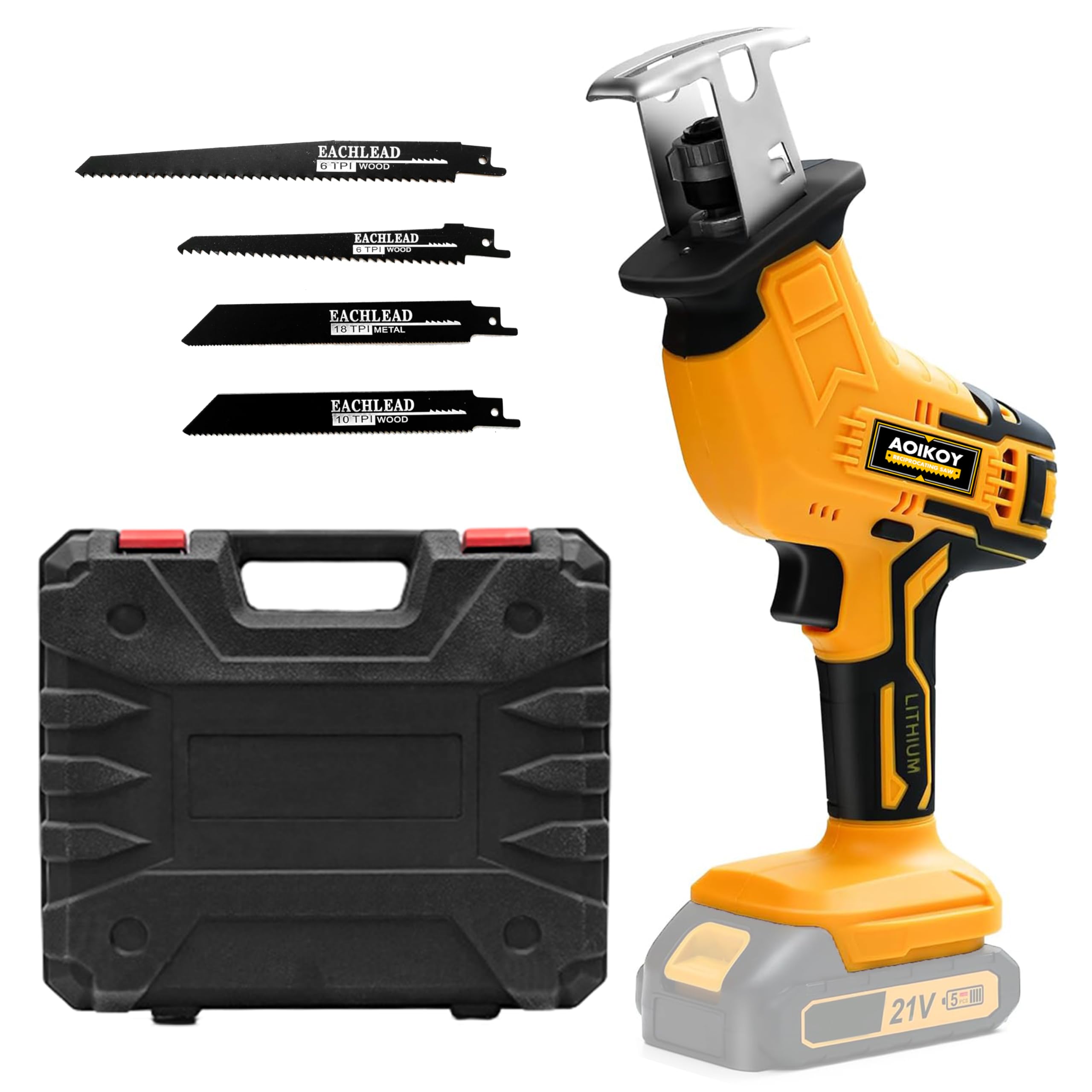 Sierra Sable Sin Cable para Dewalt 21V, Segadora Alternativa Sin Escobillas con 4 Hojas, Velocidad Ajustable 0-2500 RPM para Corte de Madera/Metal/PVC (Sin Batería)