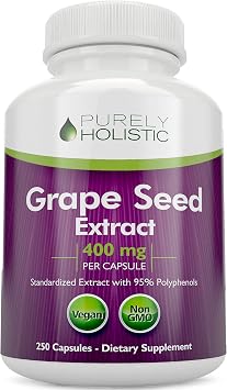 Purely Holistic Grape Seed Extract 400mg per Serving- 250 Vegan Capsules - 8+ Month Supply - Standardized to 95% Polyphenols - Maximum Strength Grapeseed - Non-GMO & Pesticide Free