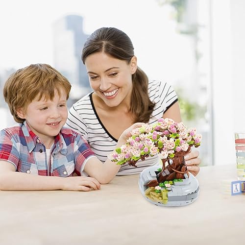 Miniatura 5 de Mini bloques de construcción Sakura Plant Bonsai, simulación creativa de bricolaje, flor de cerezo, colección botánica, ladrillos de construcción,