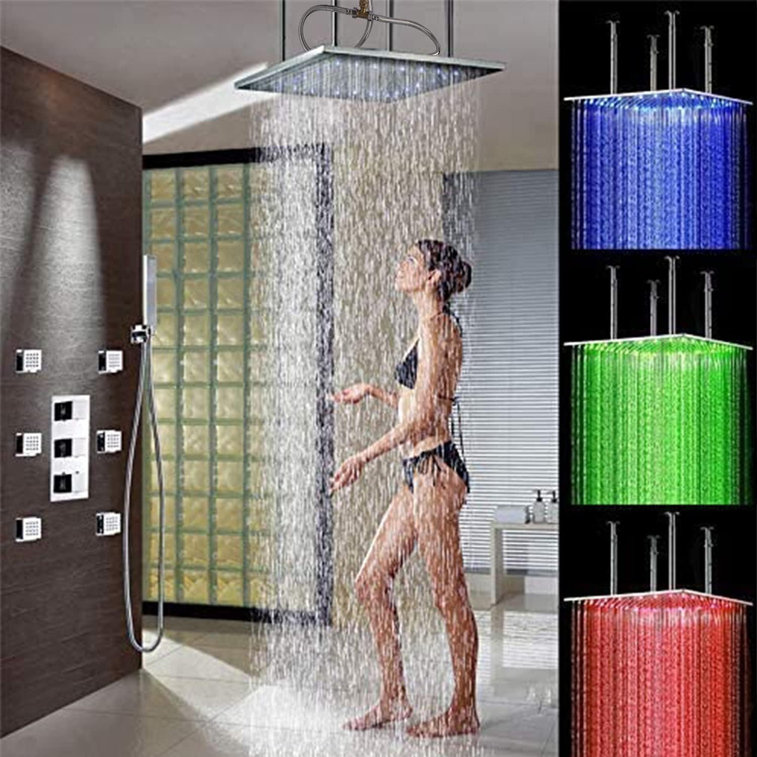 Lіmіtеd Dіѕсоunt Thermostatic Shower System with Body Sprays in Chrome Finish, HOMEDEC Bathroom 20inch LED Rain Shower Faucet Mixer Combo Set with Handheld, Color Changing with Water Temperature