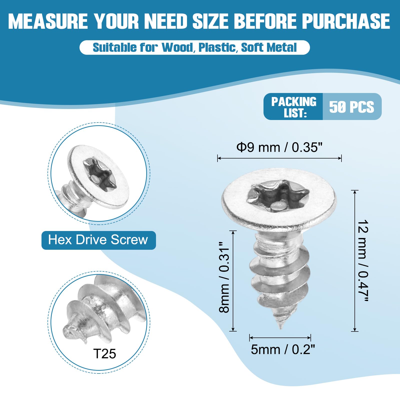 PATIKIL 50 Pcs Flat Head Torx/Star Screws - Image 2