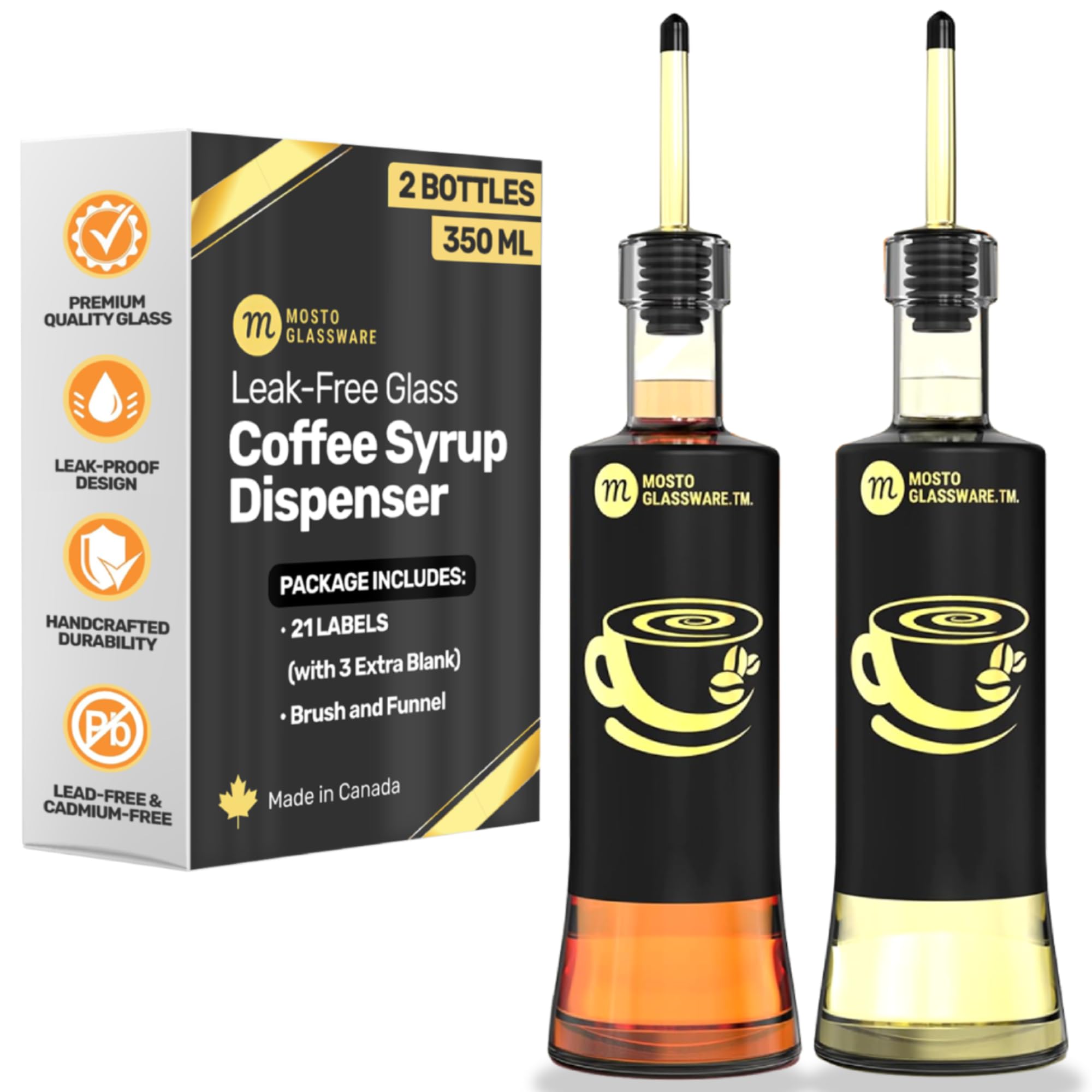 Mosto 2 Coffee Syrup Dispenser - Leak-Free Glass Syrup Dispenser for Coffee Bar- Perfect Alternative to Coffee Syrup Pump Dispenser-cool gifts for coffee lovers-Coffee Syrup Pump- Coffee Syrup Bottle