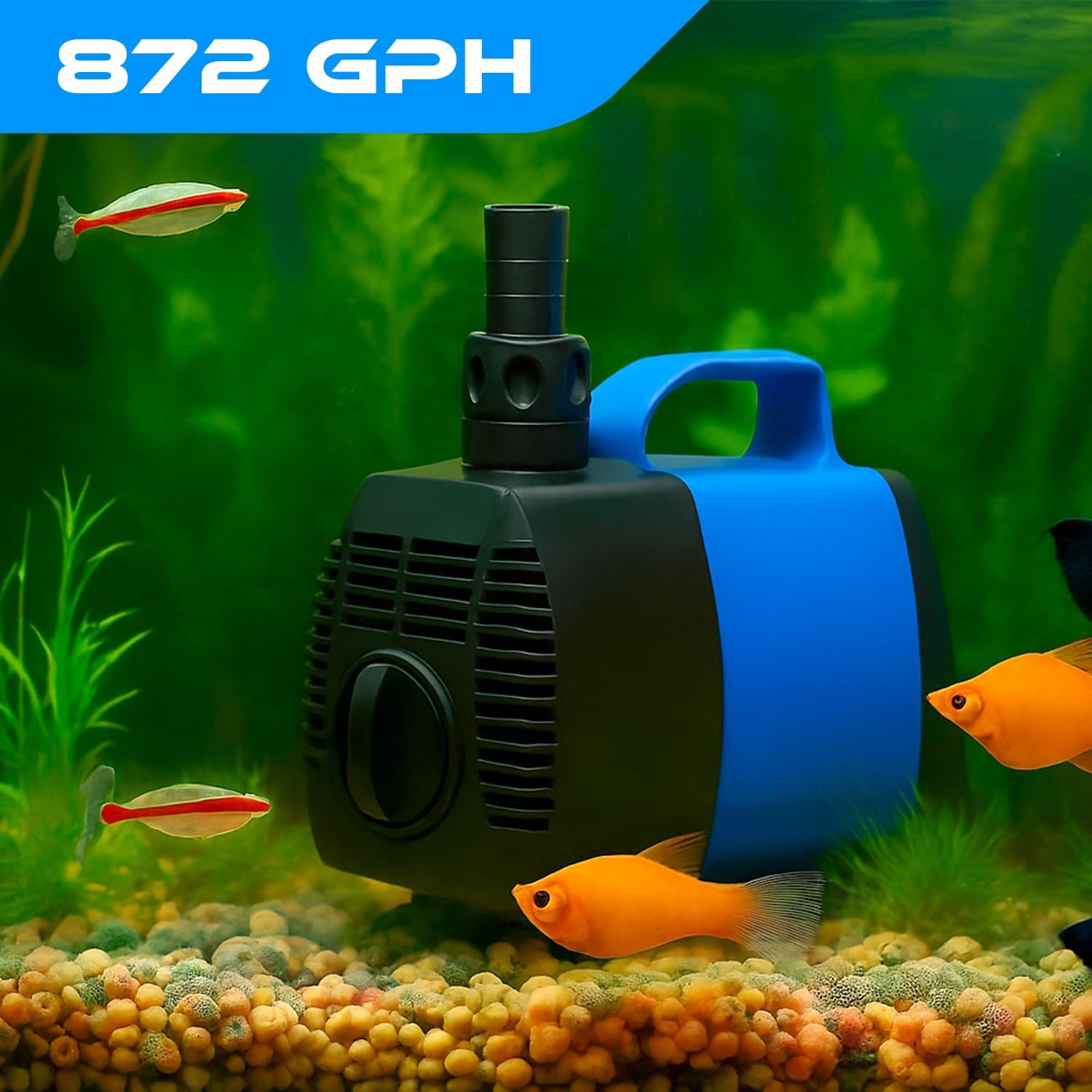 872 GPH Amphibious Submersible and Inline Water Pump - For Aquarium, Pond, Hydroponics, Fountain with Ceramic Shaft, 9.5 ft Lift, 65W