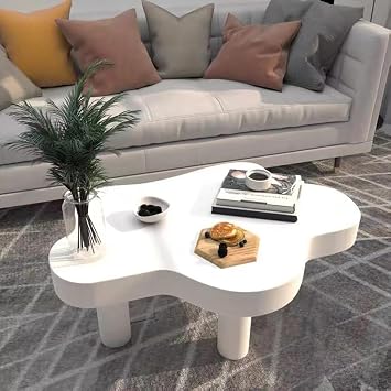 Small Coffee Table Mid Century Modern, Living Room Center Minimalist Display Coffee Table with Cloud Shape, End Table for Couch Wooden,white-70x45x40cm