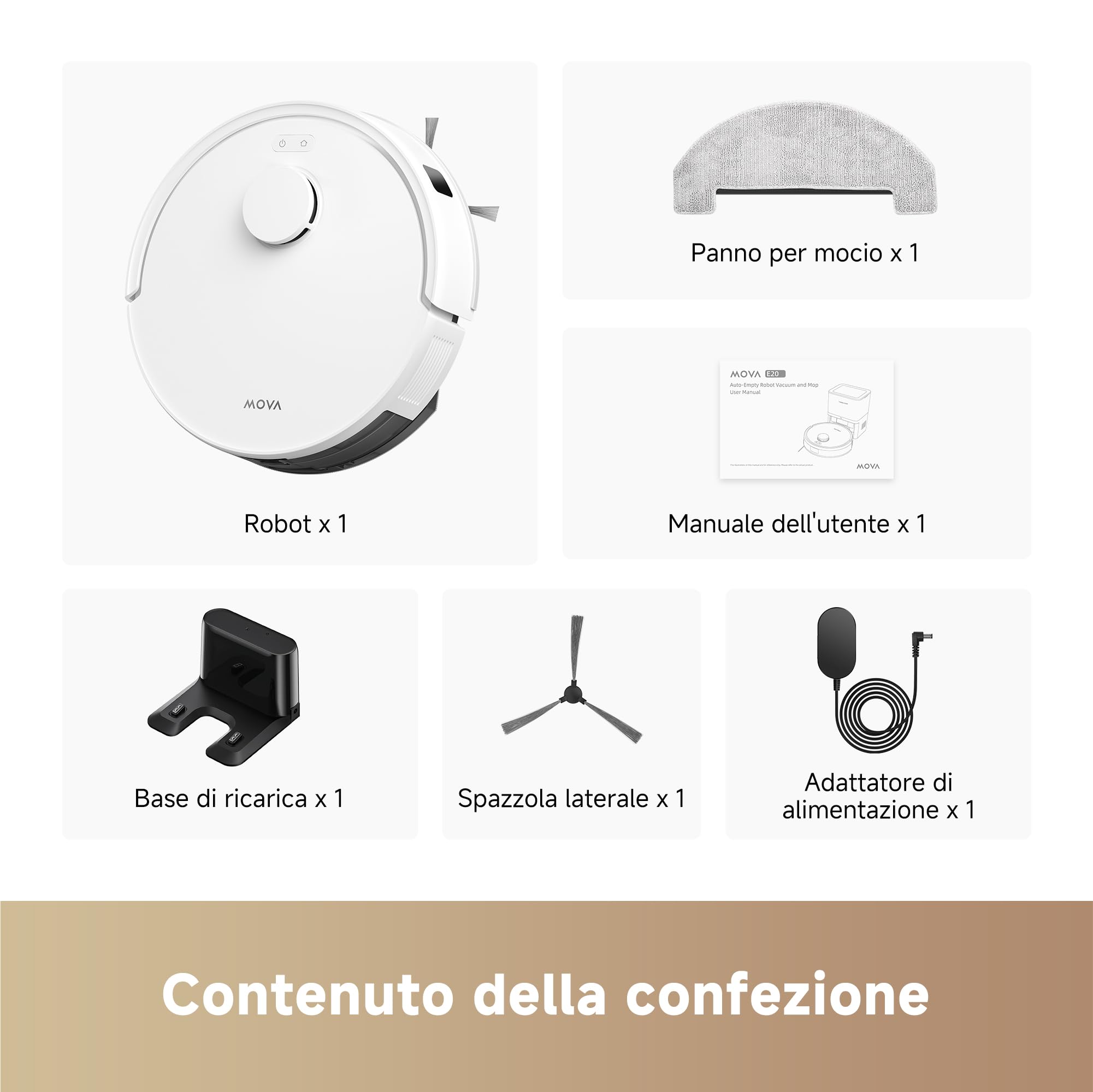 Mova E20 Robot Aspirapolvere Lavapavimenti con Mappatura, 5000 Pa, Navigazione LiDAR, Aspirapolvere e Mop 2-in-1, Corpo Compatto, Controllo App & Alexa, Bianco