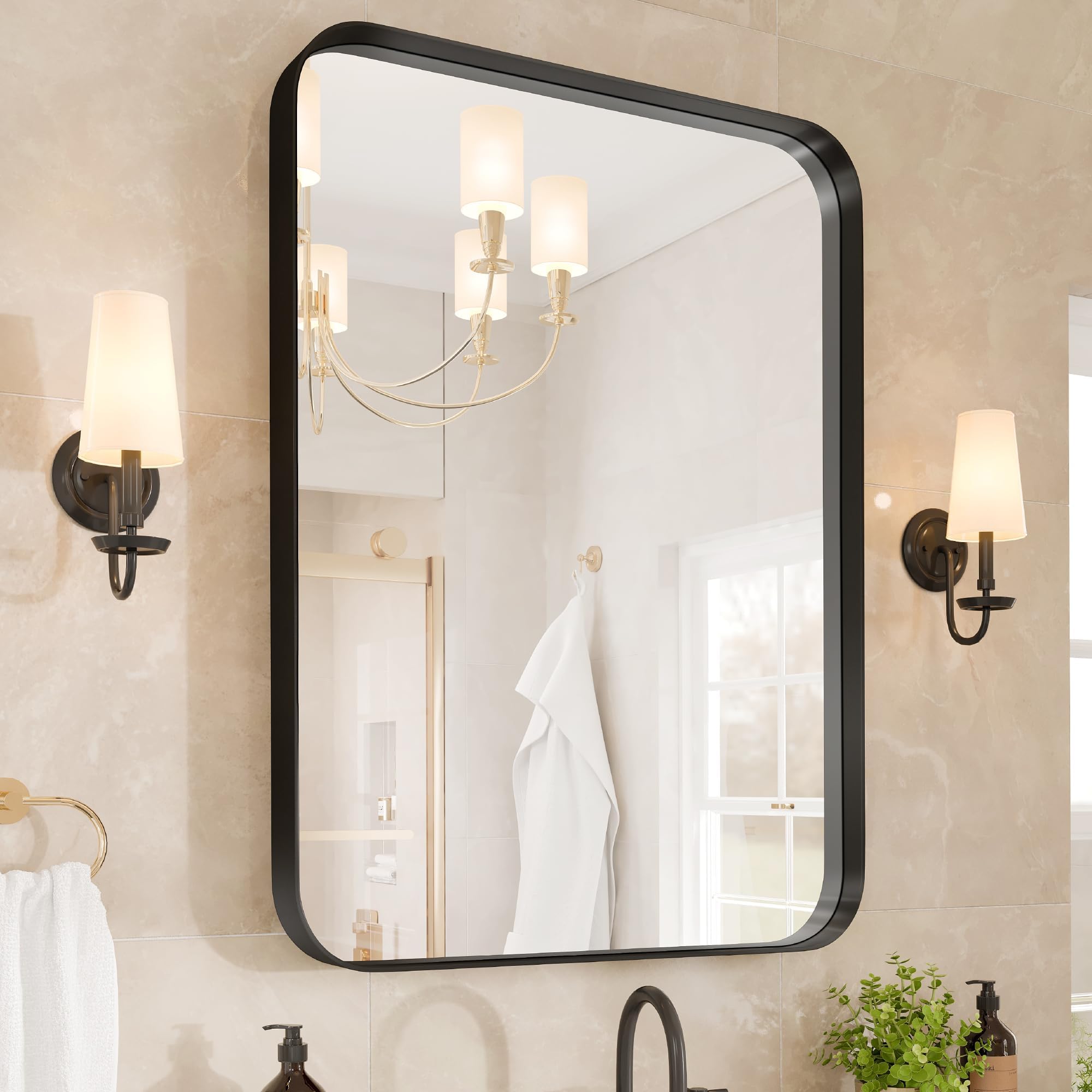 Amazon.com: Elegantsy 40x30 Black Bathroom Mirror - Black Metal Framed ...