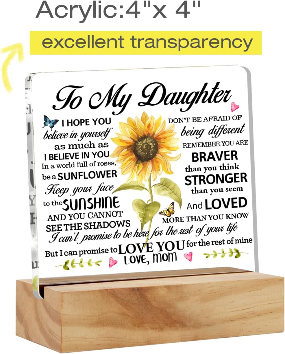 Sunflower Acrylic Desk Plaque Sign with Wood Stand - I Love You Gift for Daughter's Birthday or Christmas image 2