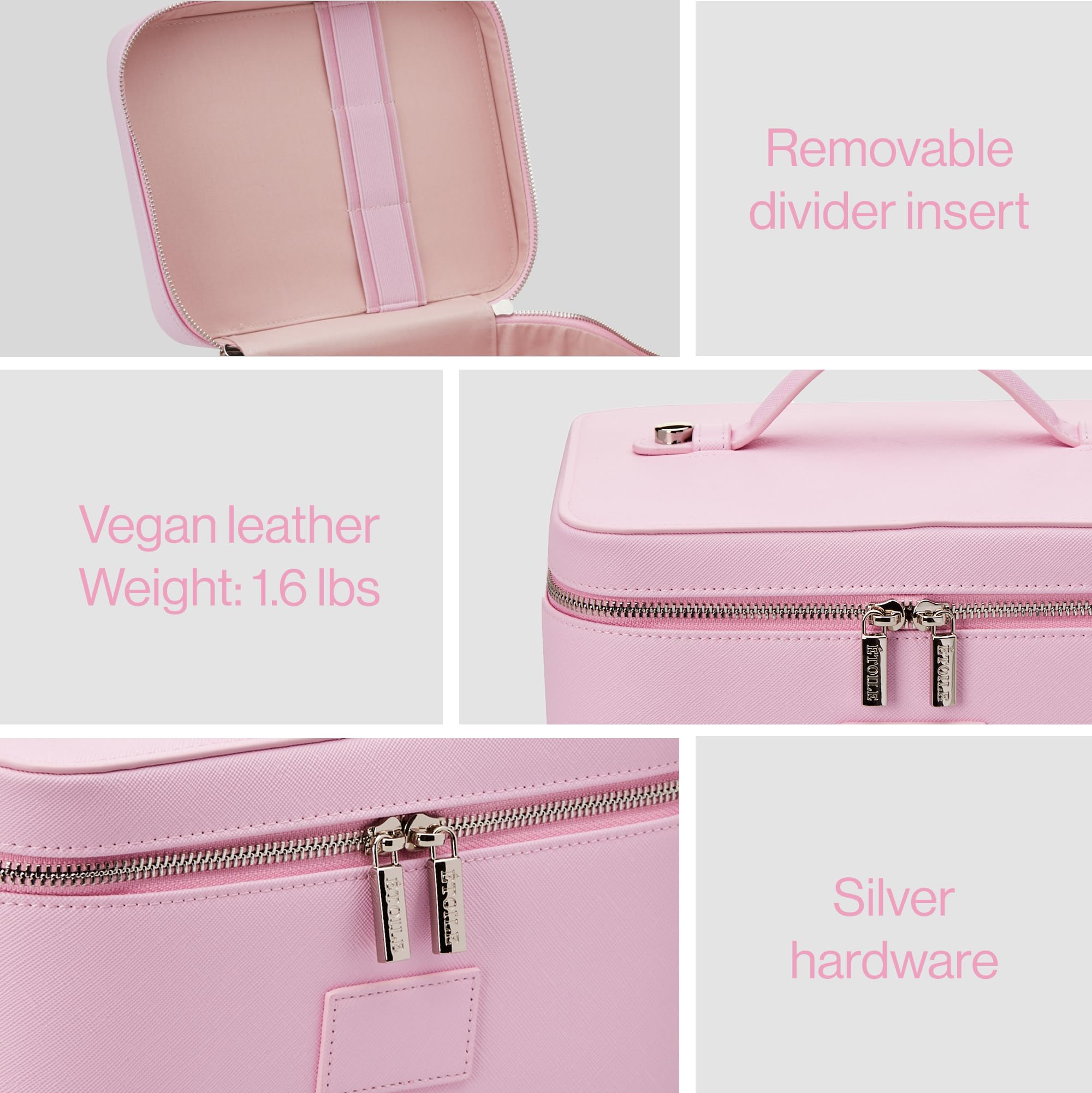 ETOILE Kosmetikkoffer – stilvoller Reise-Make-up-Organizer mit Trennwänden, Lavendel Pink, Kosmetikkoffer mit Reißverschluss und praktischem Tragegriff