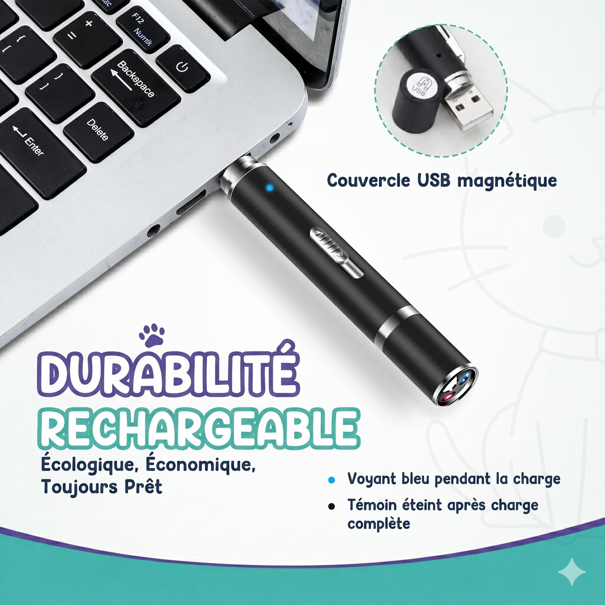 Jouet Chat Interactif - Jouets pour Chats et Chiens avec Lumière LED, Jouet Chat Interactif pour Chat et Chaton Rechargeable USB - Accessoire de Dressage, Exercice et Activité Physique