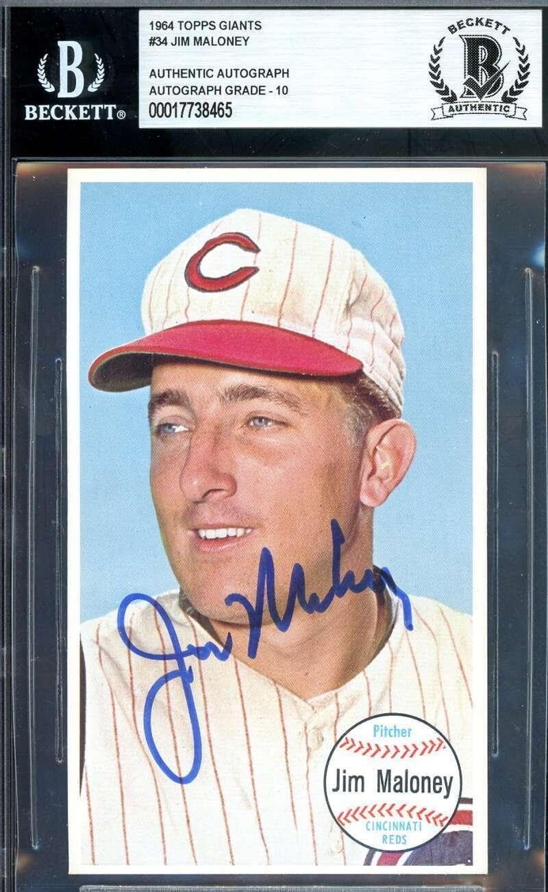 Jim Maloney Gem Mint 10 Beckett BAS Signed 1964 Topps Giants Autograph - Baseball Slabbed Autographed Cards