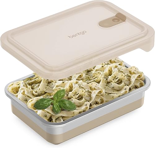 Bentgo MicroSteel - Recipiente para calentar y comer, apto para microondas, sostenible y reutilizable, de acero inoxidable con tapa hermética para