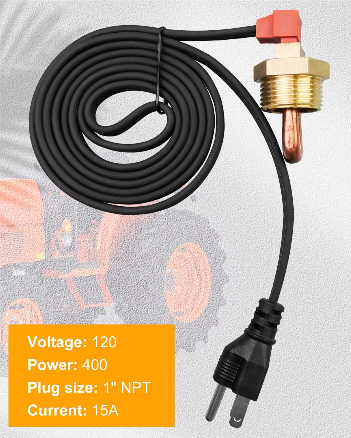 120V 400W Engine Block Immersion Heater Fit for Eagle Jeep Jaguar Renault Rover Massey Perkins Yanmar, 1" NPT Thread Brass Adapter with Power Cord