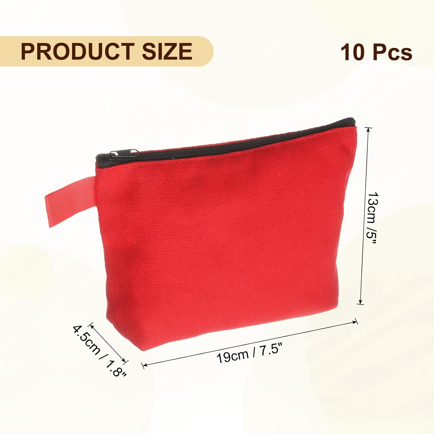 uxcell Canvas Makeup Bags, 10pcs Travel Cosmetic Bags Bulk, Multipurpose Plain Toiletry Zipper Pouches Blank DIY Craft Bags Pencil Bag for Women Teens, Red(7.5 x 5 x 1.8inch) - Image 2