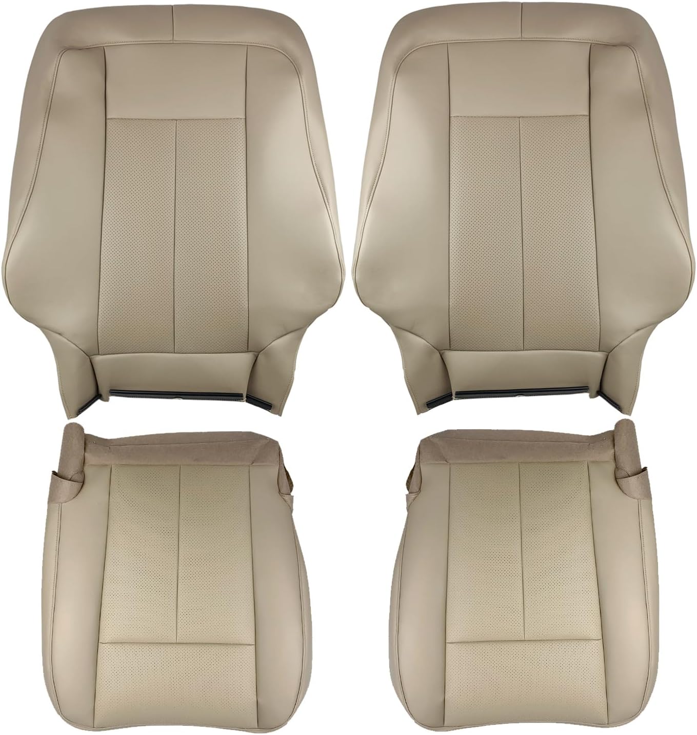 Driver & Passenger Leather Tan Bottom and Top Lean Back Perforated Artificial Seat Covers Fit for 2007-2014 Expedition XLT Limited Eddie Bauer