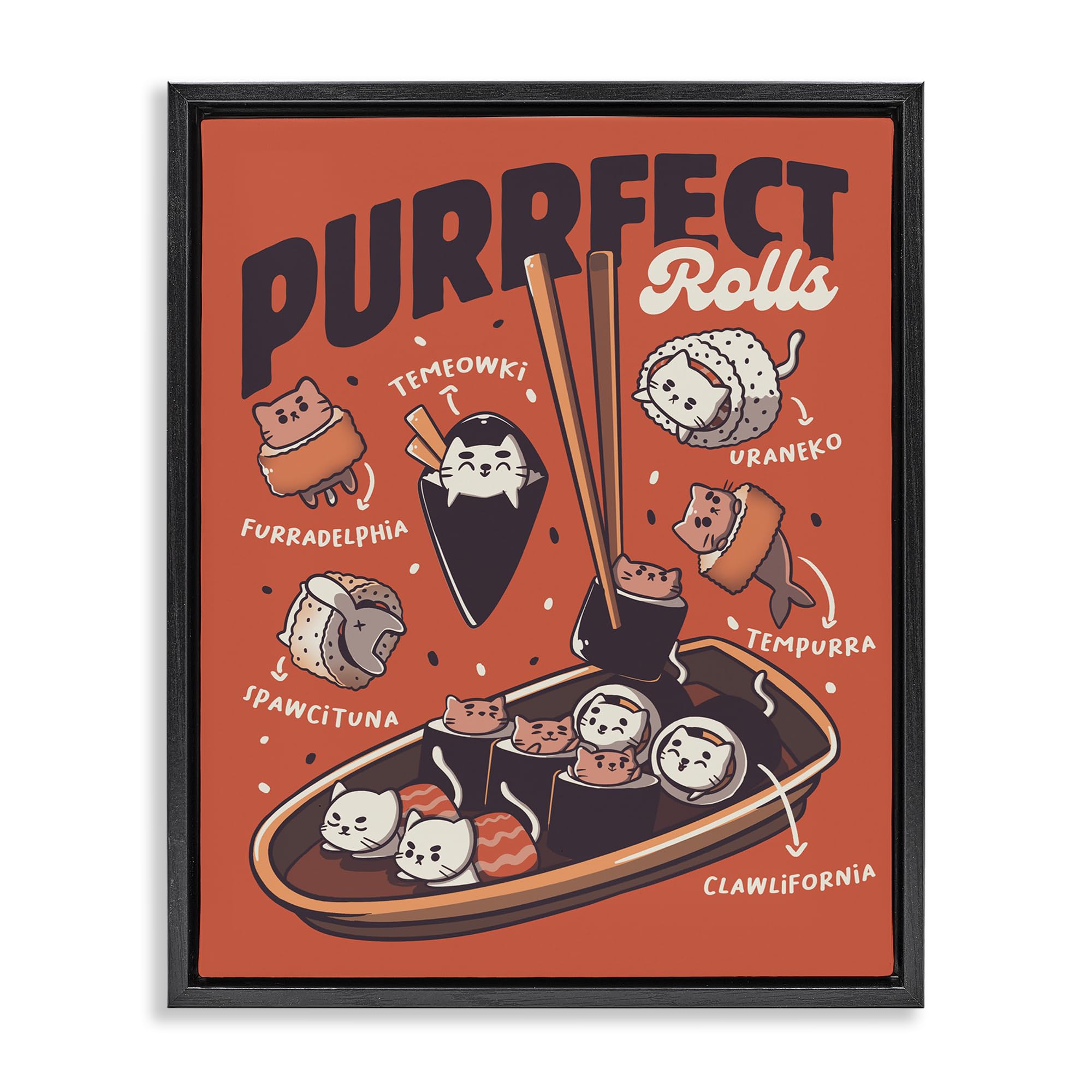 'Purrfect Rolls Sushi Cats'| Floating Frame Canvas Art