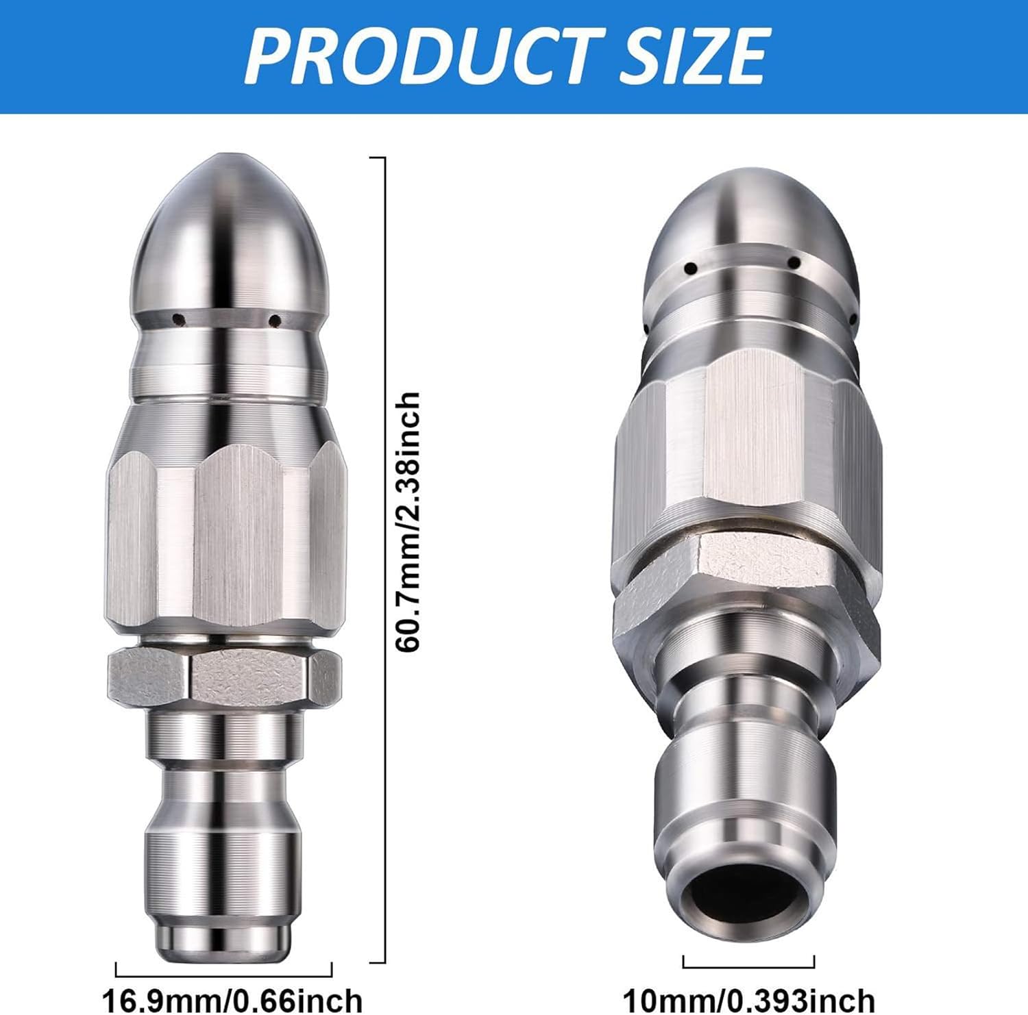 LiebeWH Sewer Jet Nozzle Stainless Steel Pressure Drain Cleaning Jetter Hose Nozzle with 1/4in Quick Connect Coupling for Pressure Washer (Silver), LIEBEWHWUVRSIAON8-02